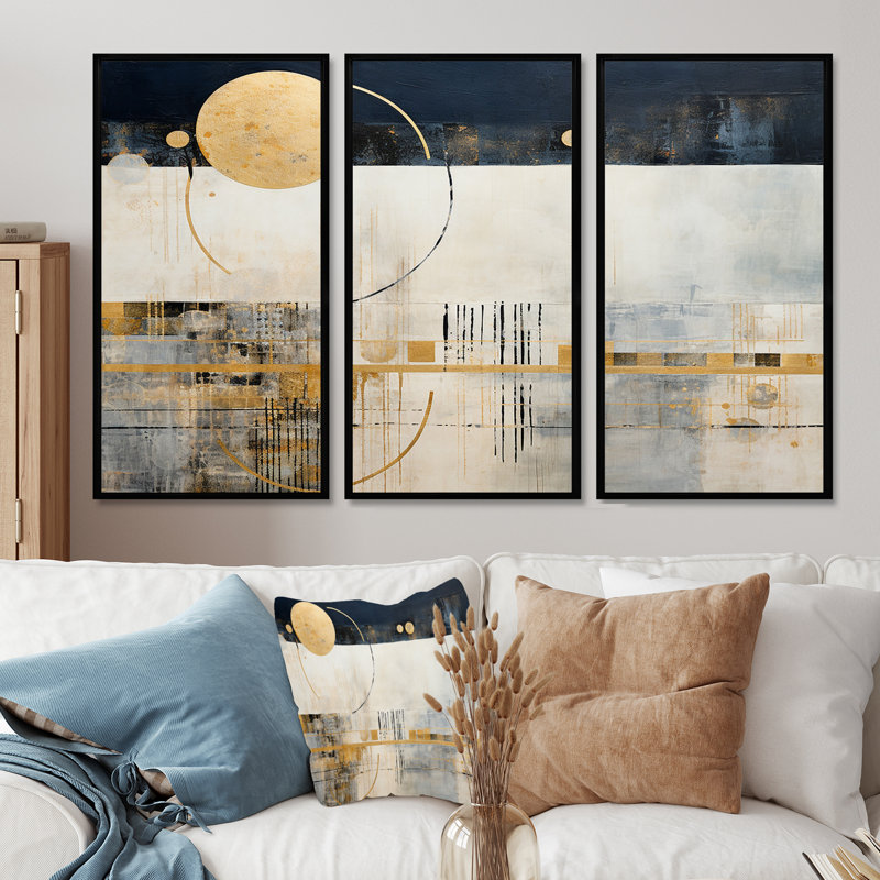 Pioche - ensemble d'art mural abstrait paysage, Cadre flottant noir, H 40 po x l 60 po x P 1 po