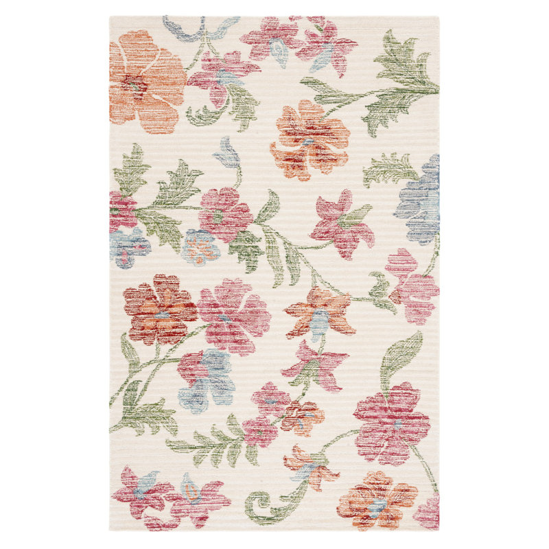 Tapis floral en laine touffeté à la main Shona, Rectangle 3 pi x 5 pi