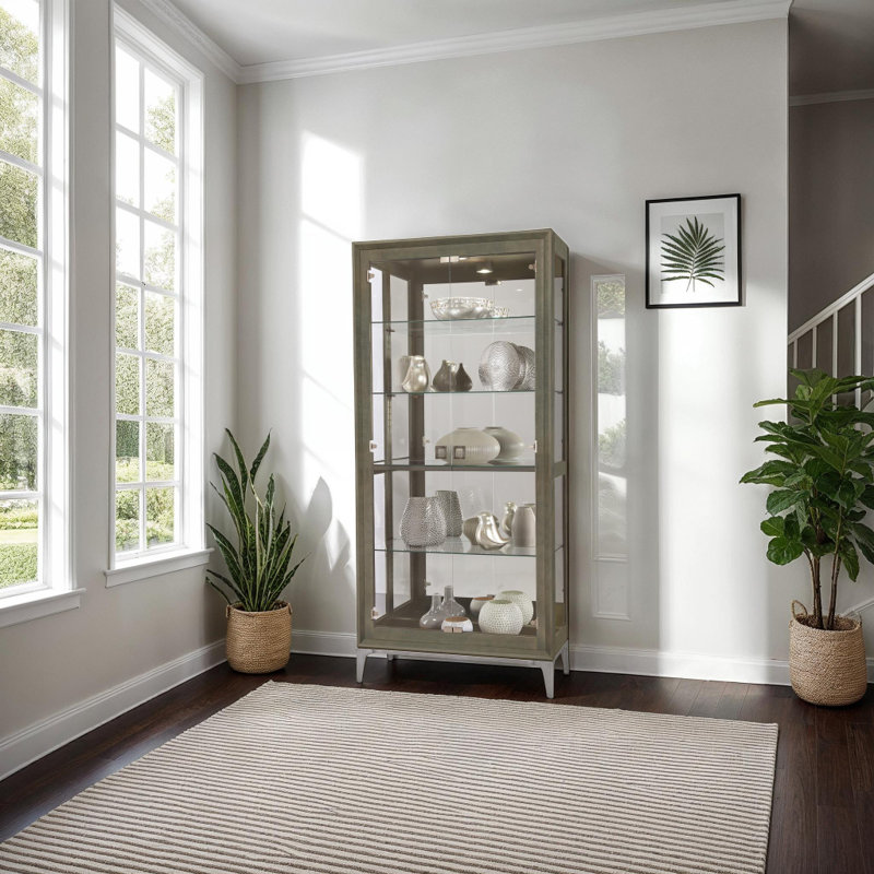 Sheena Lighted Curio Cabinet, Smoke Gray