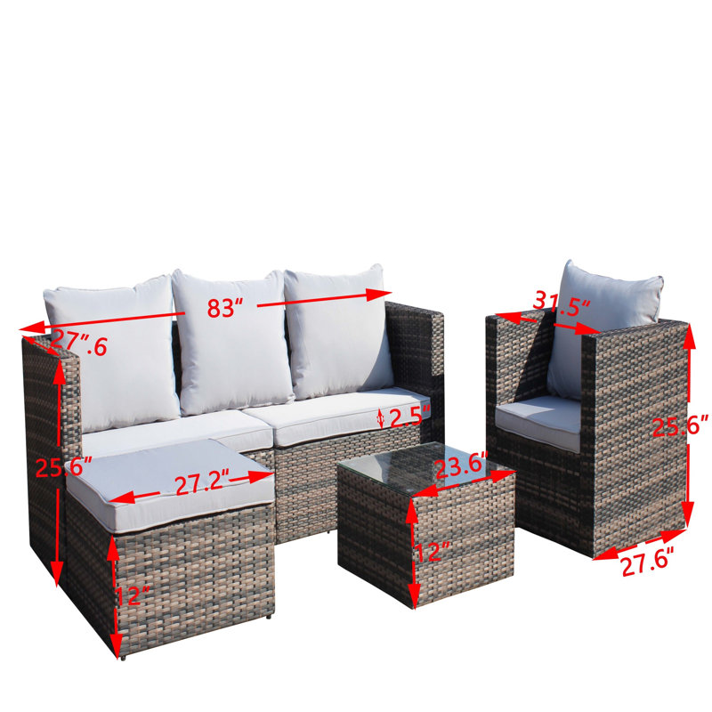 Outdoor garden patio furniture 4-piece pe rattan wicker sofa set with cushions and coffee table - shallow gray.