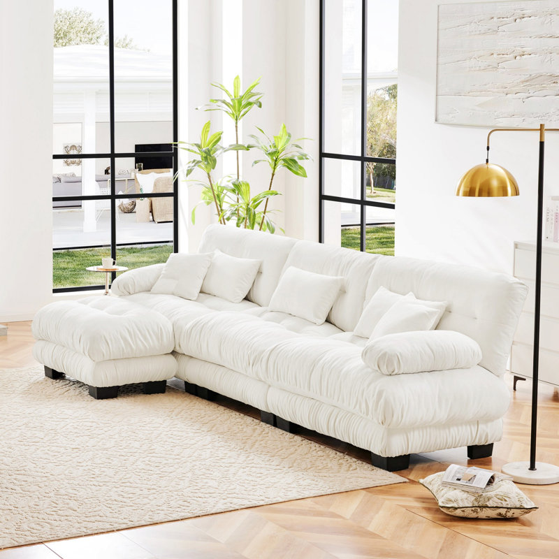 Canapé modulaire polyvalent pour le salon, améliorant le confort et le style, 35.42" H x 133.82" W x 59.62", Blanc