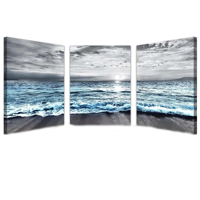 60*40,Wall Art For Living Room & Bedroom - Beach Scenery - 3 Piece.