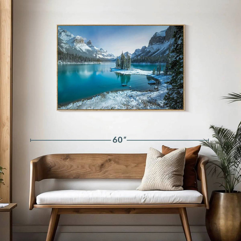 Spirit Island en hiver, Cadre flottant en bois naturel, 43 po x 29 po