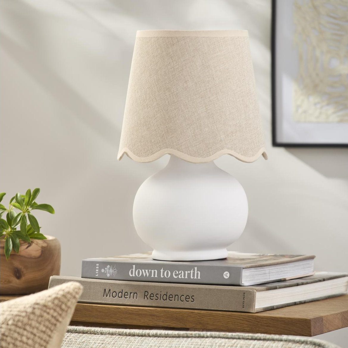 Momsen Ceramic Bedside Lamp, White, Beige
