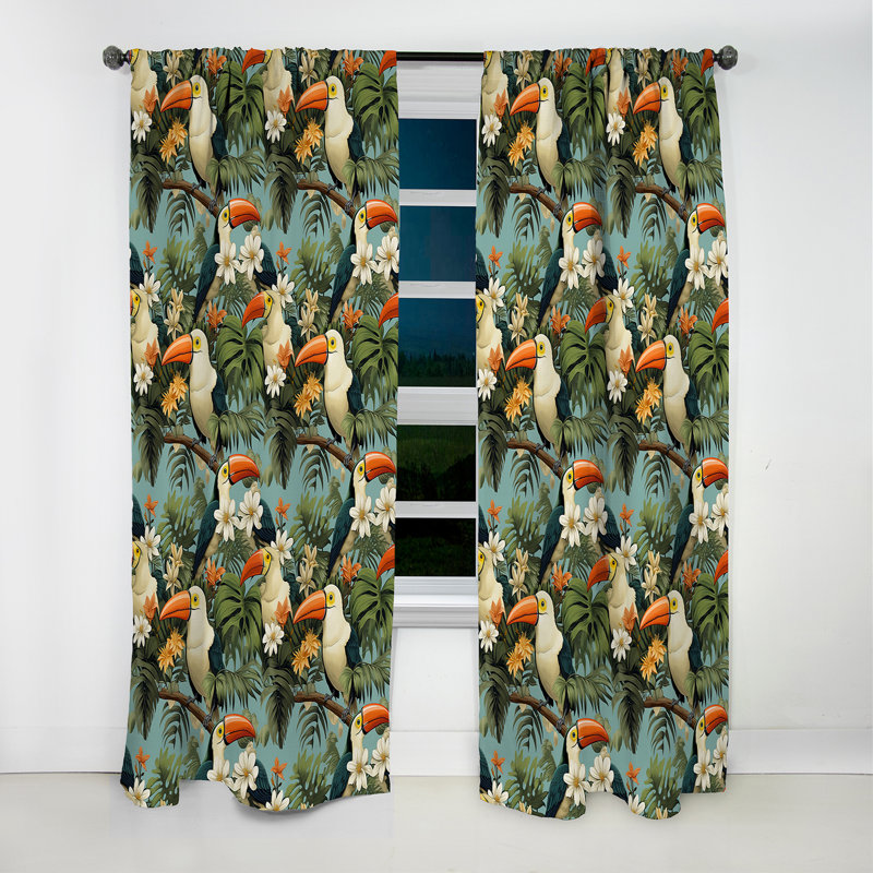 Motif tropical toucan tropical - Rideau floral - Rideau occultant floral - 1 panneau, L 52 po x L 95 po