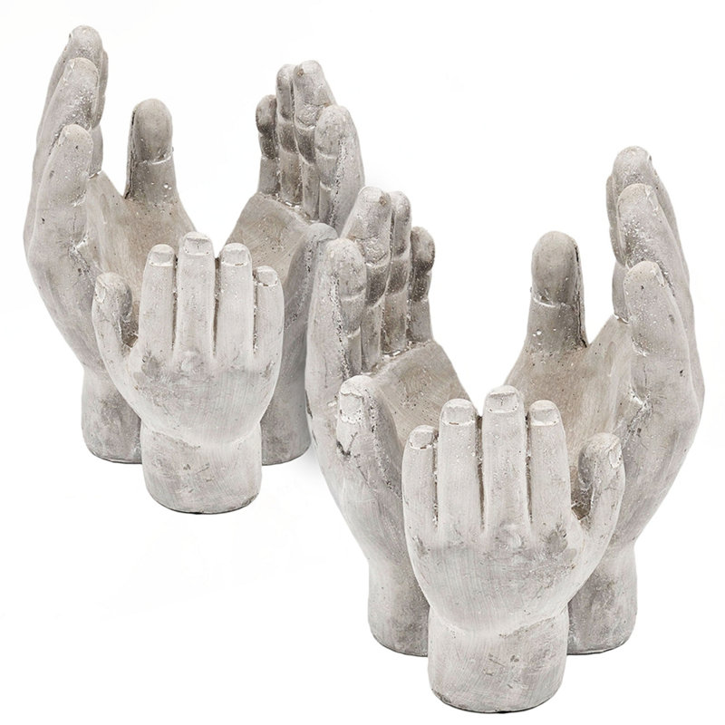 Ensemble de 2 décorations pour les mains en ciment 6 x 6 x 9 po