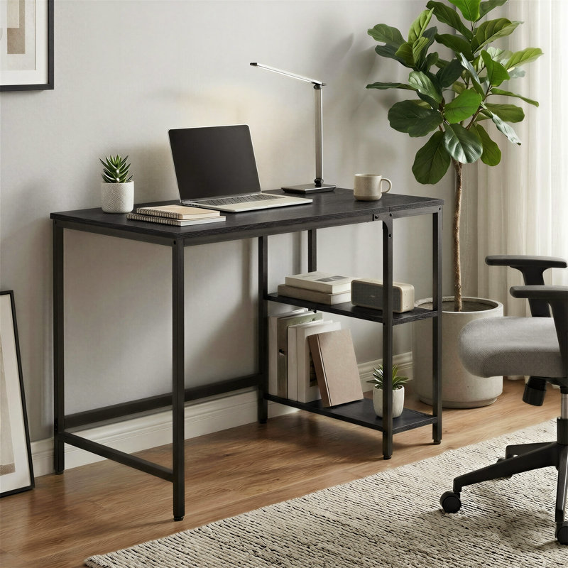 Alaudin Metal Base Computer Desk, Ebony Black/Black