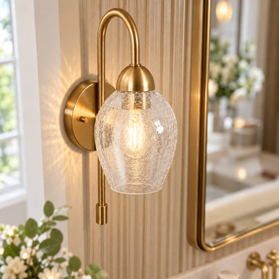 Jenavicia 1-Light Brass Wall Sconce with Clear Crackle Glass Shade