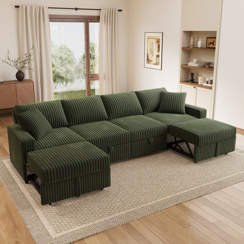 Canapé-lit modulaire Brunella, Velours côtelé vert
