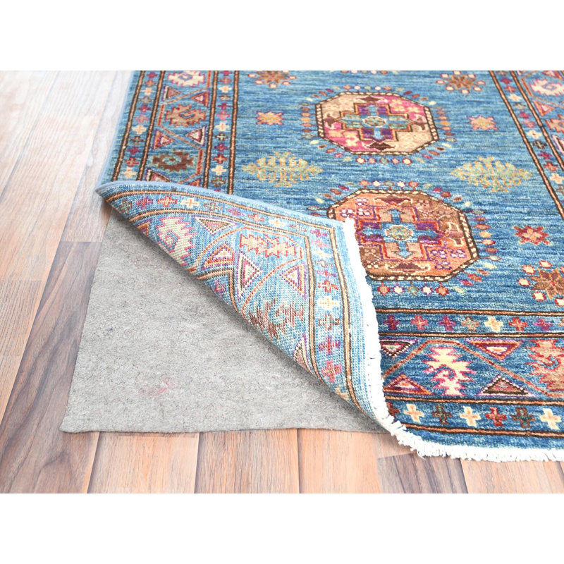 Tapis oriental super Kazak en laine noué à la main bleu acier 2 pi 7 po x 9 pi 9 po 76B1264A329B4C5AAAD6C08B9EFDB45