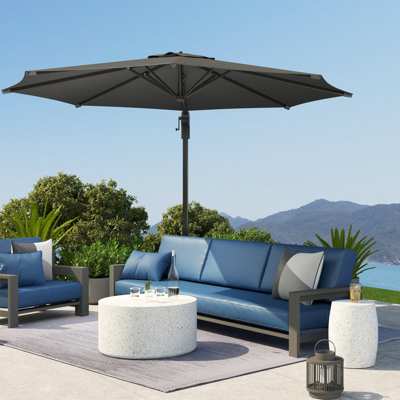 Parasol de patio décalé 10 pi à 360 ° pivotant à 360 °, gris, Noir, noir, noir, noir