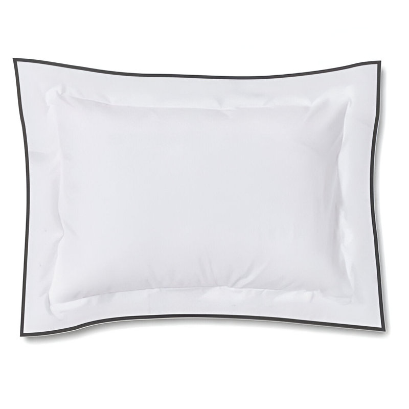 400TC Embroidery Cotton Sateen Solid Pillow Sham, 20" H x 36" W, White/Black Border