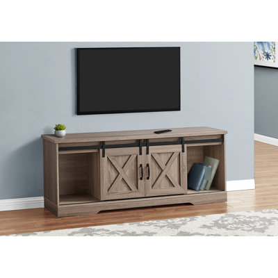 Tv Stand 60 Inch, Dark Taupe With Cabinet Doors, Fits 80-89 Inch Tvs Cable Opening, Media Entertainment Center