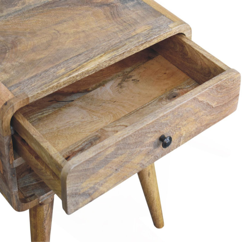 Table de chevet Avora en bois massif, 1 tiroir et 1 fente ouverte, chêne clair, brun clair