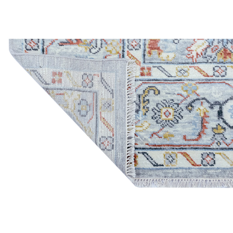Wool Floral Area Rug in Blue/Orange, Rectangle 9' x 12'