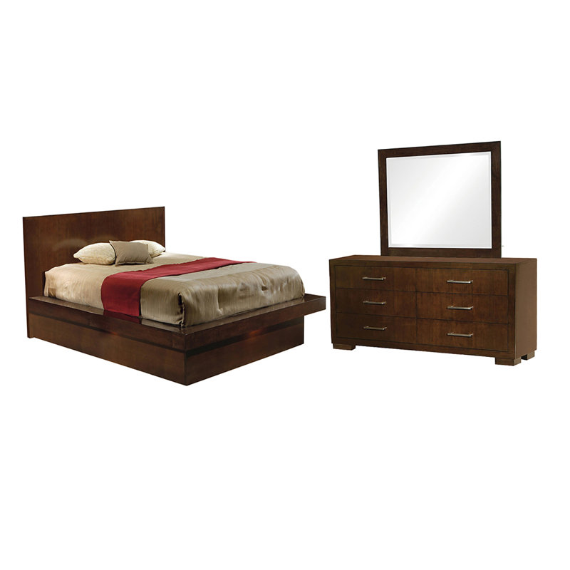 Ensemble de chambre à coucher 3 pièces avec commode et miroir Kelemen, Cappuccino, Grand