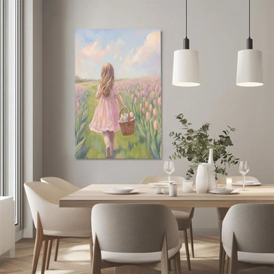 Art mural sur toile, "Petite fille", panier d'oeufs de Pâques, campagne réaliste, reproduction d'art sur toile, art mural