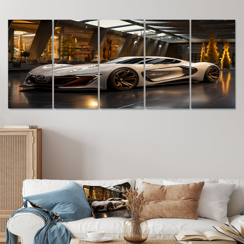 Vitrine de voiture de sport exotique - art mural 5 pièces pour salon exotique, H 28 po x l 60 po