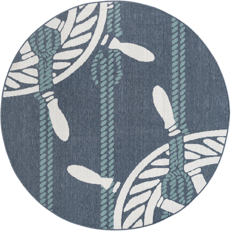 Tapis bleu foncé d'extérieur Ayton, Rond 7 pi