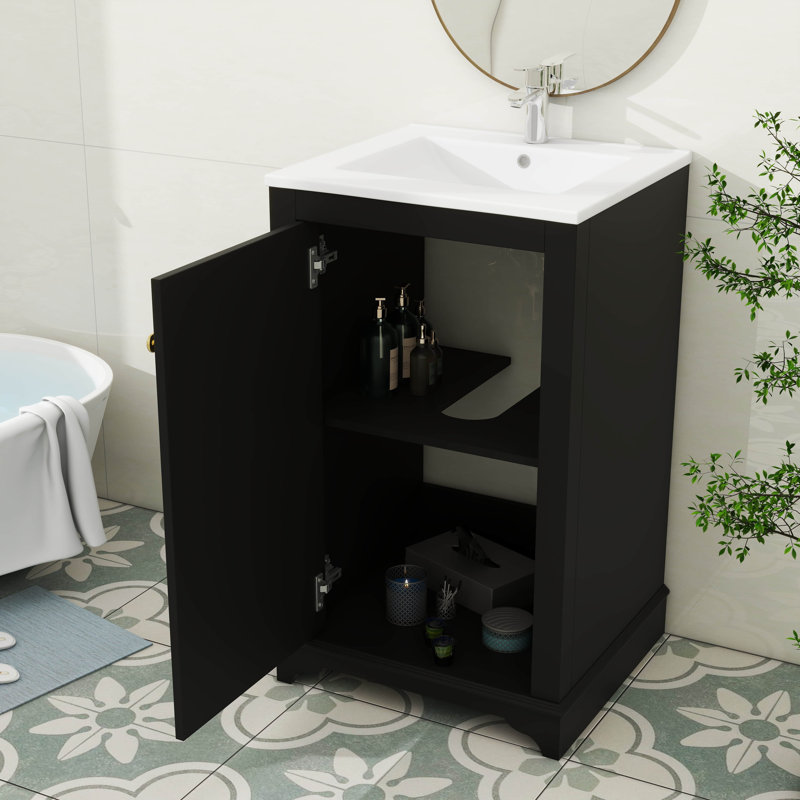 Ensemble de meuble-lavabo autoportant de 20 pouces avec porte d'armoire ajustable à fermeture en douceur et cuve en céramique
