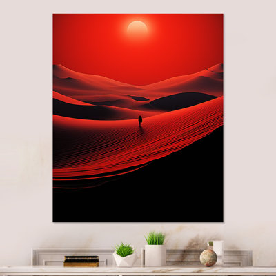 «Man Solitude In Red Arid Desert II» - art mural désert en métal
