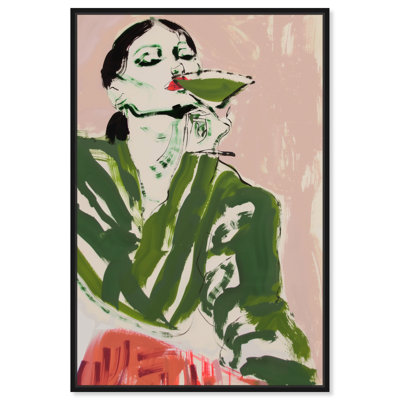 Green Martini Girl Canvas Boho Colourful Wall Art by Art Remedy