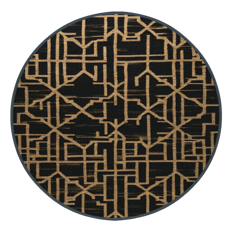Tapis gris en treillis lavable à la machine, Rond 7 pi