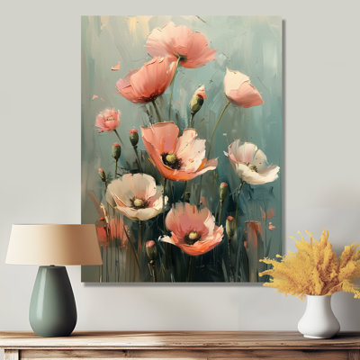 Rose, gris, coquelicots, fleurs, nature morte, charme II - coquelicots, art mural, salon