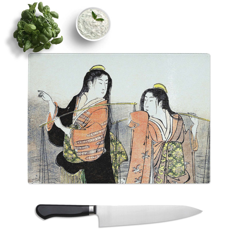 Tempered Glass Maidens of Suma by Torii Kiyonaga Chopping Board, 39 cm x 28.5 cm
