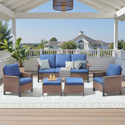 Coady All-Weather Wicker Outdoor Patio Wide Armrest Conversation Set With Sofa