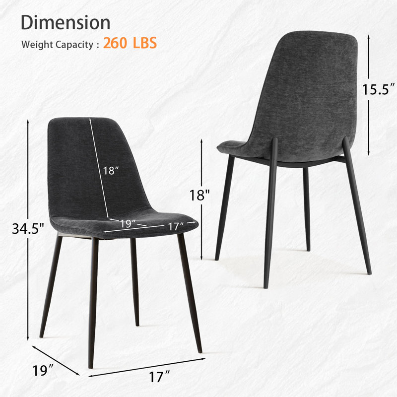 Upholstered Chenille Fabric Side Dining Chair, Dark Gray