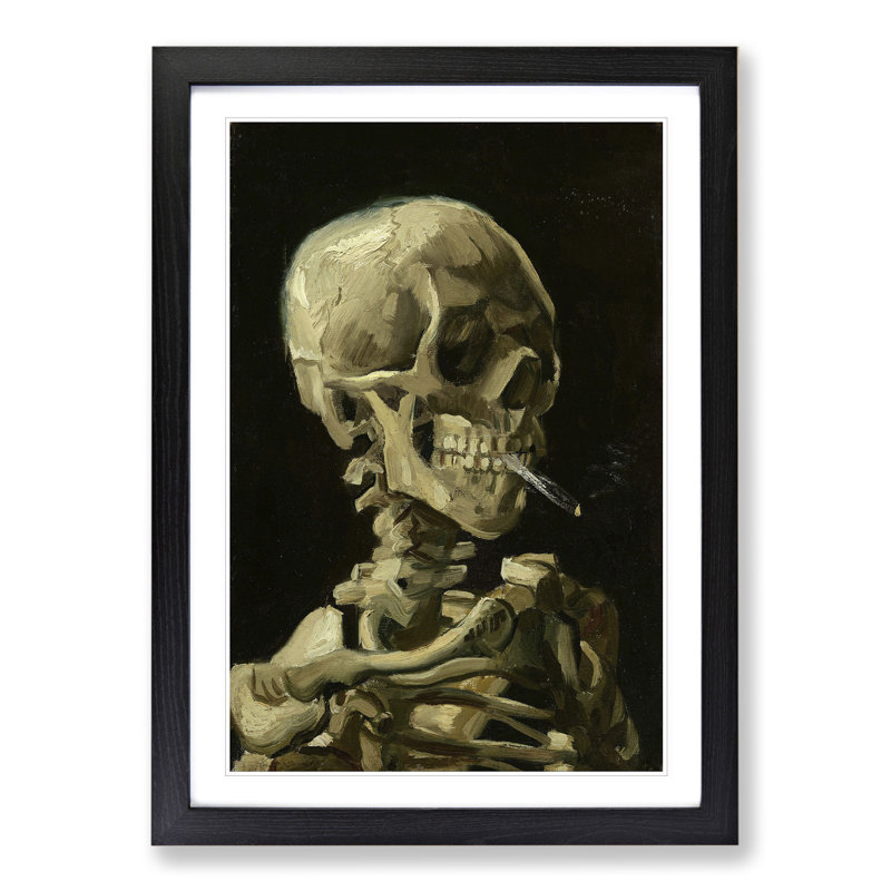 Cigarette with Skull by Vincent Van Gogh - Picture Frame Painting on MDF, Black Framed, 65cm H x 48cm W x 2cm D