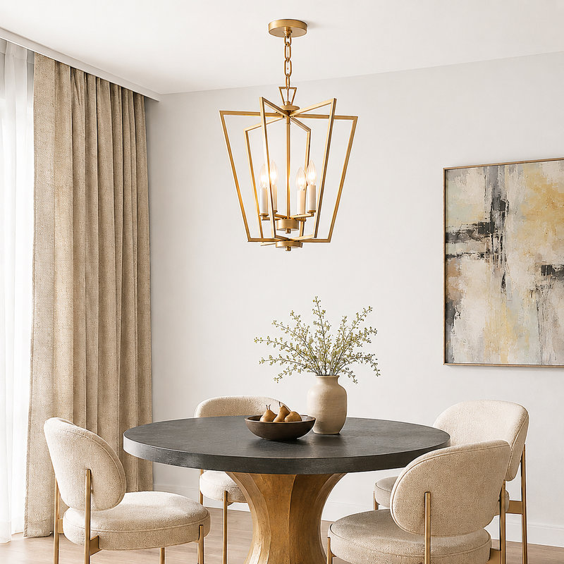 4-Light Rose Gold Kitchen Island Geometric Pendant