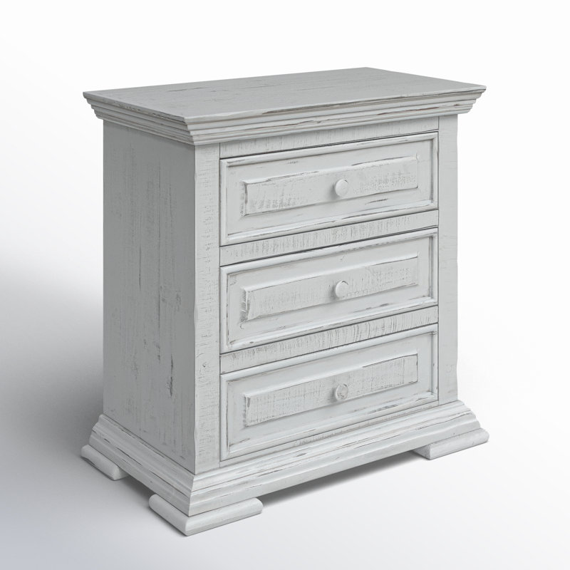 Table de chevet 3 tiroirs Roseland, Blanc