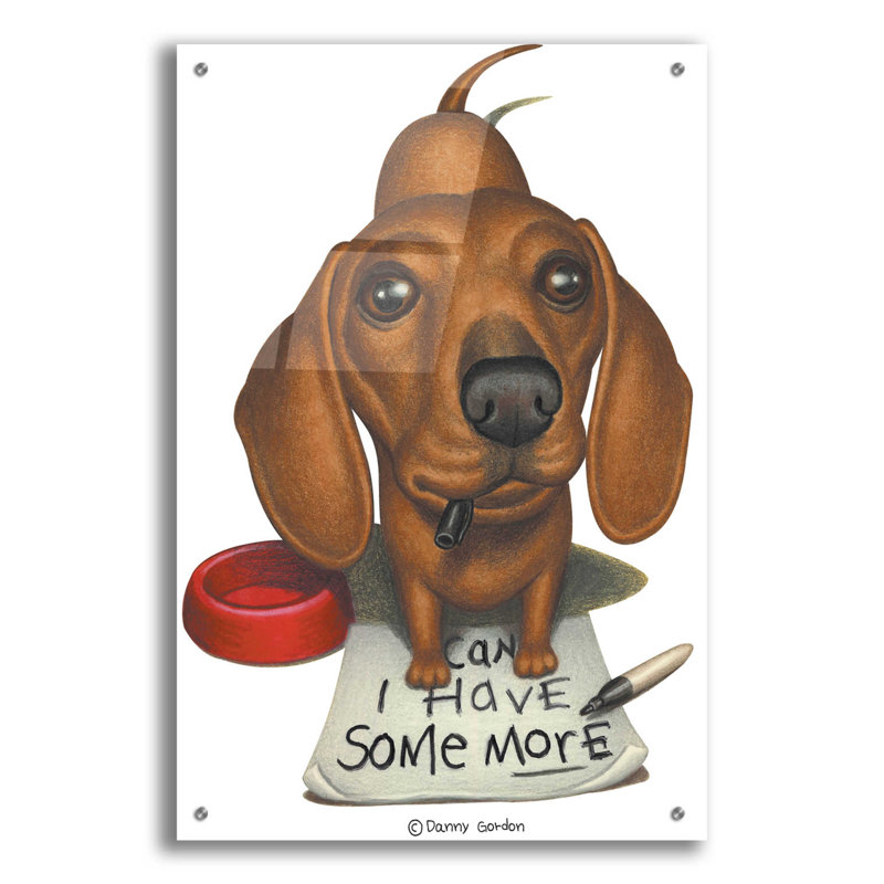 Teckel brun avec estampe et affiche sur plastique / acrylique, H 36 po x l 24 po x P 0,2 po