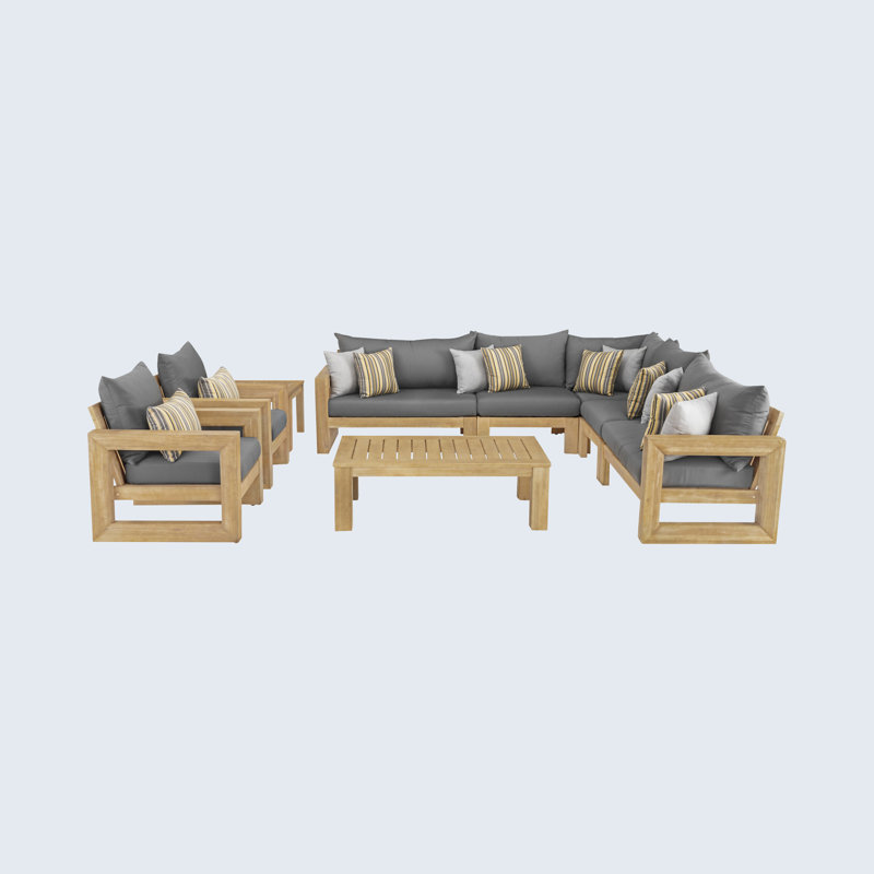 Sehrish Acacia 8 - Person Patio Conversation Set with Cushions, Charcoal Grey Sunbrella®