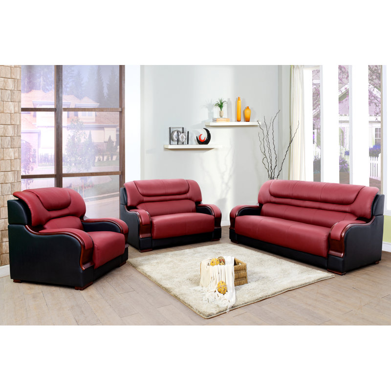 Ensemble de salon en cuir véritable 3 pièces Louisette
