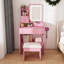 Miroir de coiffeuse 3 couleurs à DEL avec tabouret, coiffeuse rose pour la chambre à coucher, 2 tiroirs et 5 armoires de rangement (4 ouvertes + 1 cachée), éclairage réglable (rose)-2136749680
