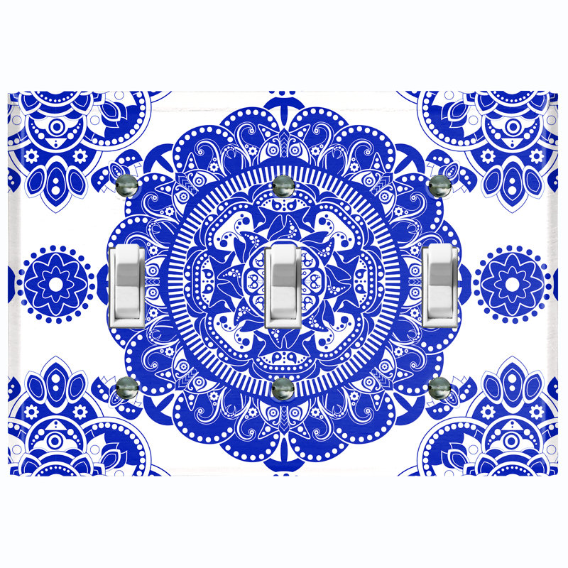 Patterned 3 - Gang Toggle Light Switch Standard Wall Plate, Blue
