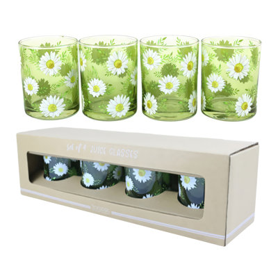 Glass Daisy Juice Glasses Set of 4