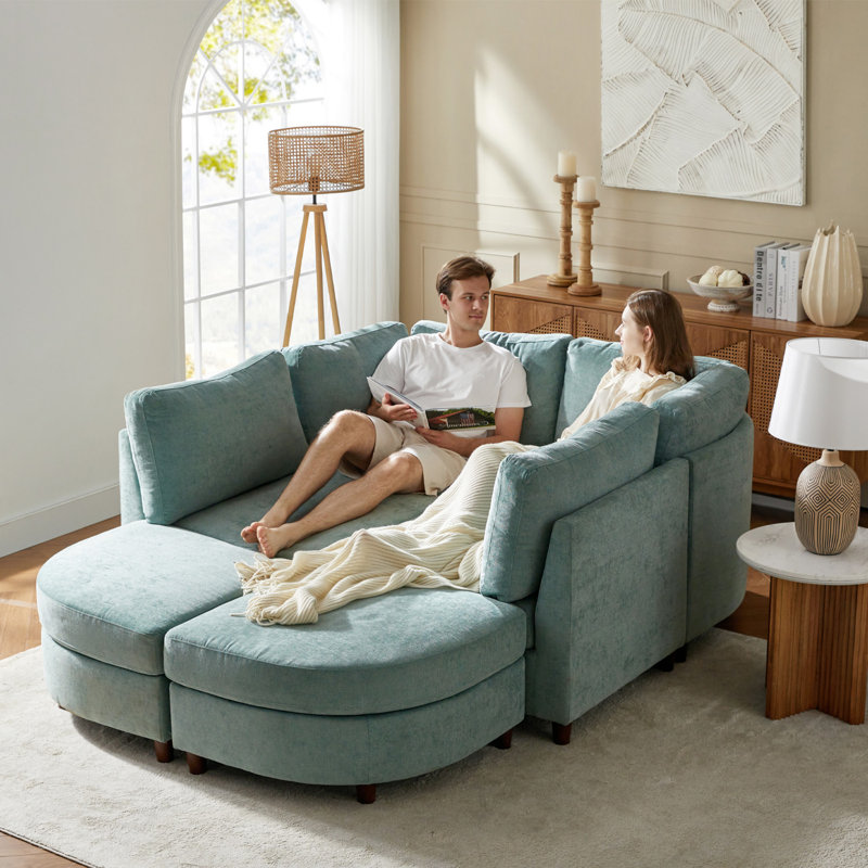 Dayman 125" W Storage Sectional with Ottoman, Sage Chenille