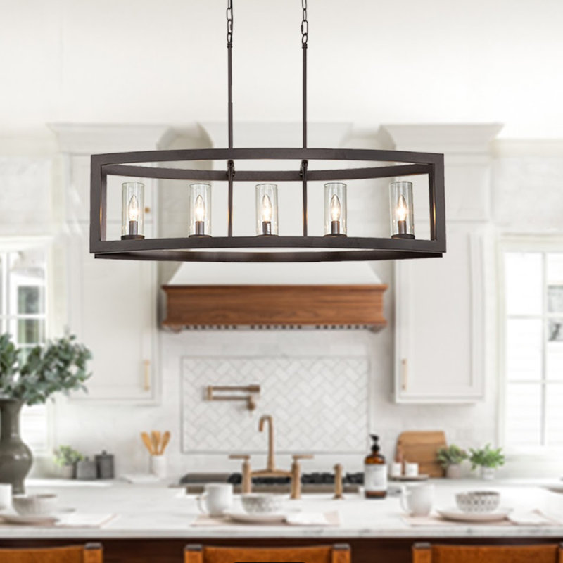 Prathik 5-Light Dining Room Chandelier with Clear Glass,Oiled Rubbed Bronze Finish