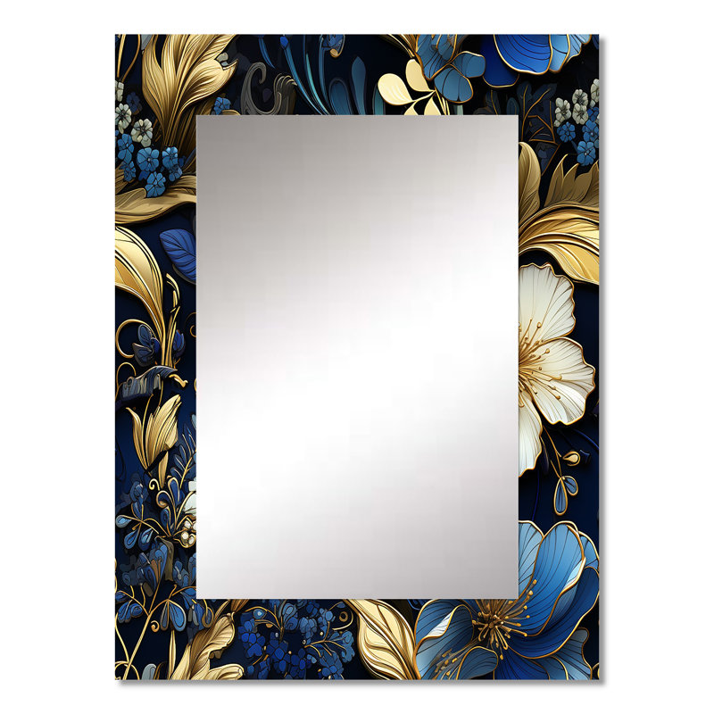 Motif victorien cobalt bleu nouveau vignes - grand miroir floral, décor de miroir mural traditionnel traditionnel