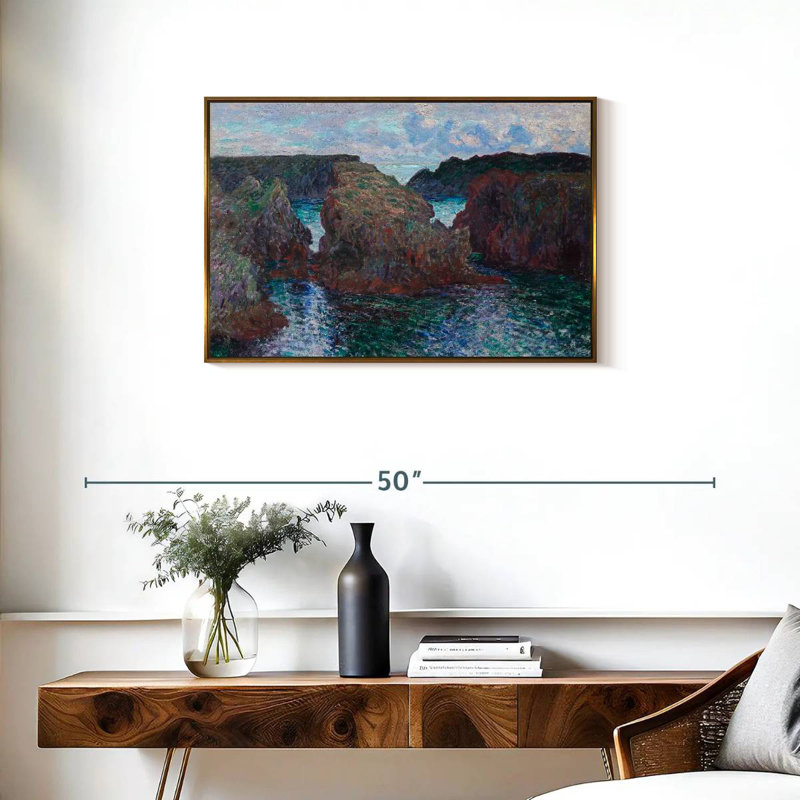 Rochers de Belle-Île à Port-Goulphar, 1886, Cadre flottant doré, 31 po x 21 po
