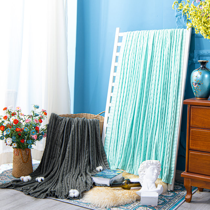 Jeté tricoté, jeté 100% pur coton, lavable à la machine, confortable - NTBAY, L 67 po x l 51 po , Bleu Tiffany