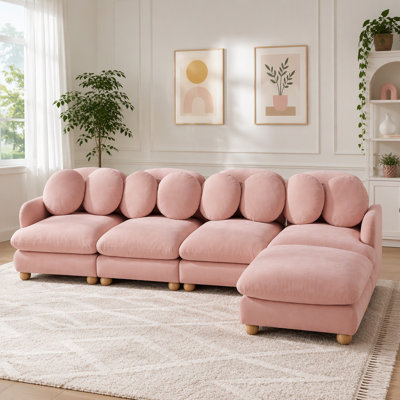 Modular Sectional Sofa with Chenille Upholstery and Movable Ottoman