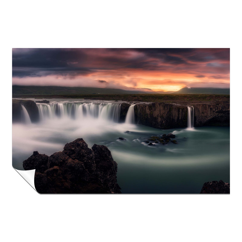 Goðafoss Wasserfall In Iceland - No Frame Print on Glass, 61cm H x 41cm W x 1cm D, Paper