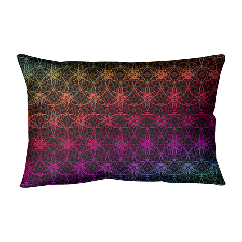 Coussin lombaire en coton Katelyn Elizabeth, Noir / jaune / bleu clair, Bourre en polyester