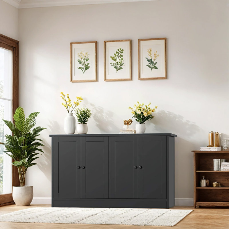 Modern Buffet Storage Cabinet With 4 Door, 49" W Coffee Bar Cabinet, Kitchen Buffet Sideboard For Living Room, Kitchen, Black