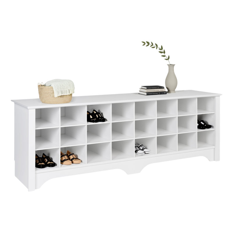 Ingham 24 Pair Shoe Storage Bench, Entryway Bench, Mud Room Organization and Cubby  Bench for up to 24 Pairs of Shoes, 15.5"D x 60"W x 20.25"H, White
